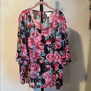 Avenue Pink and Black 3/4 Sleeve Tunic